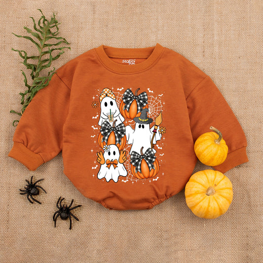 Cute & Spooky Ghost Pumpkin Romper Baby First Halloween Bubble Outfit Cute Cartoon Halloween Clothes Spooky Season Toddler Gift