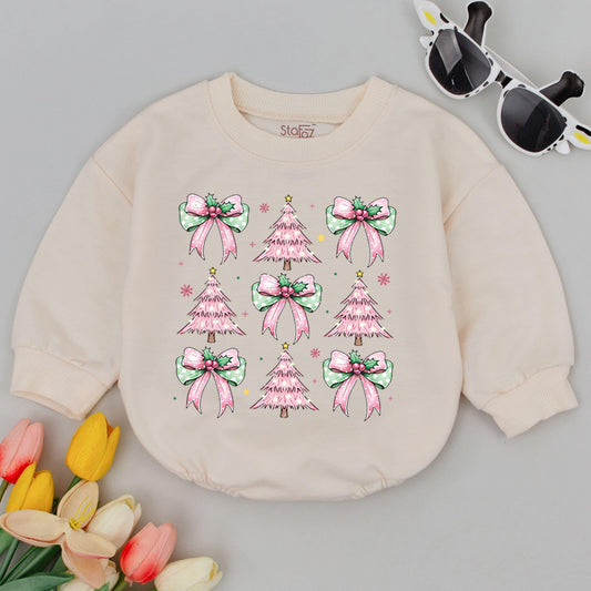 Retro Christmas Coquette Romper: First Holiday Baby Outfit