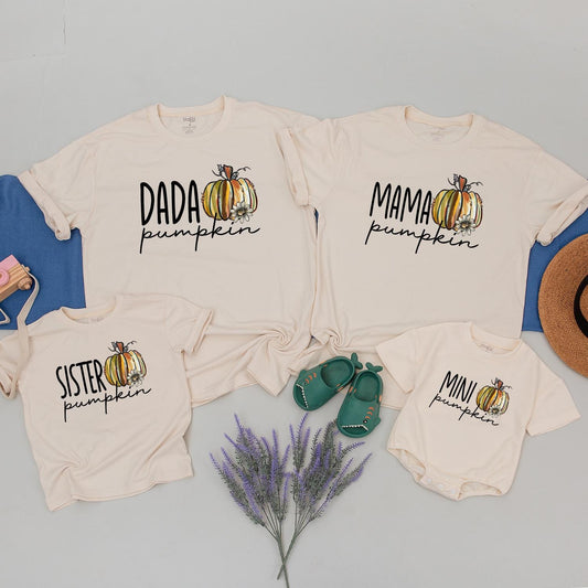 Custom Matching Family Pumpkin Shirts Mama Dada Sister Mini Whimsical Fall Mommy and Me Outfits Colorful Graphic Toddler Baby