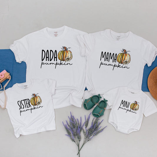 Custom Matching Family Pumpkin Shirts Mama Dada Sister Mini Whimsical Fall Mommy and Me Outfits Colorful Graphic Toddler Baby