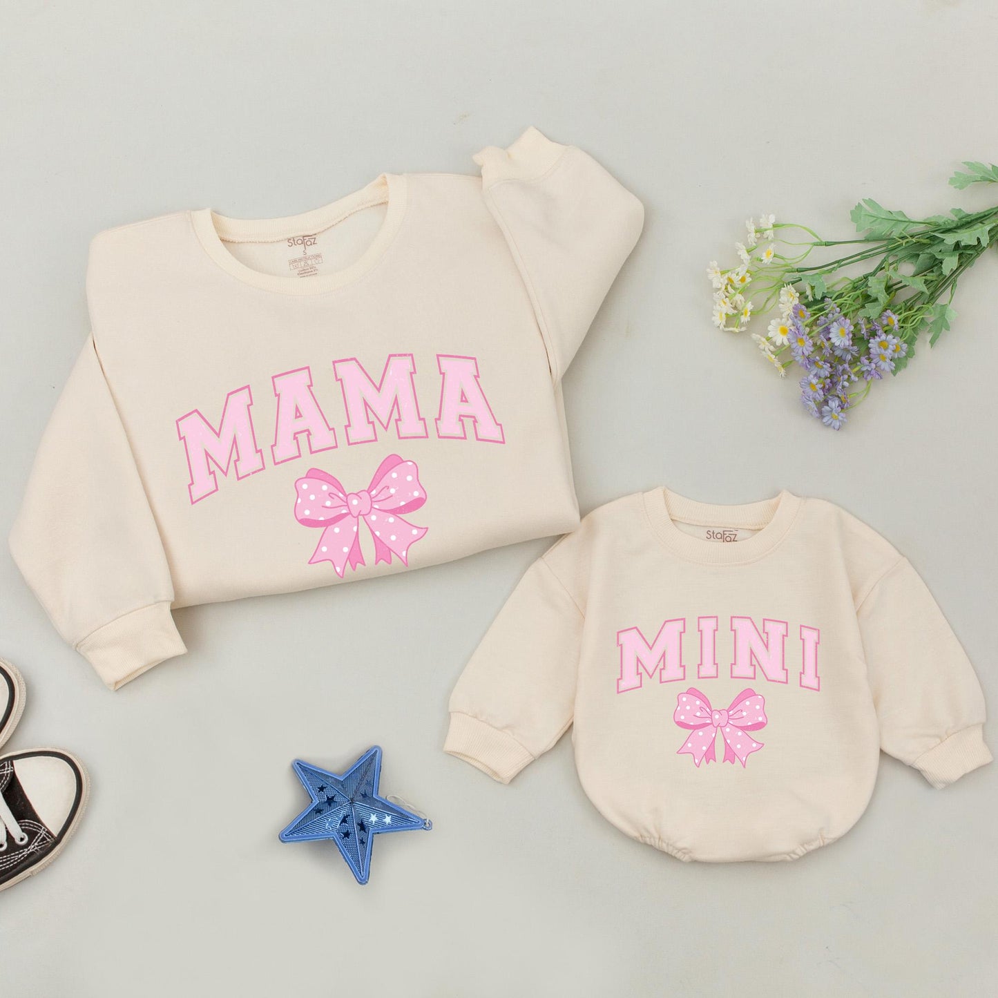 Mama & Mini Bow Sweatshirt Set: Retro Mother's Day & Baby Shower Gift