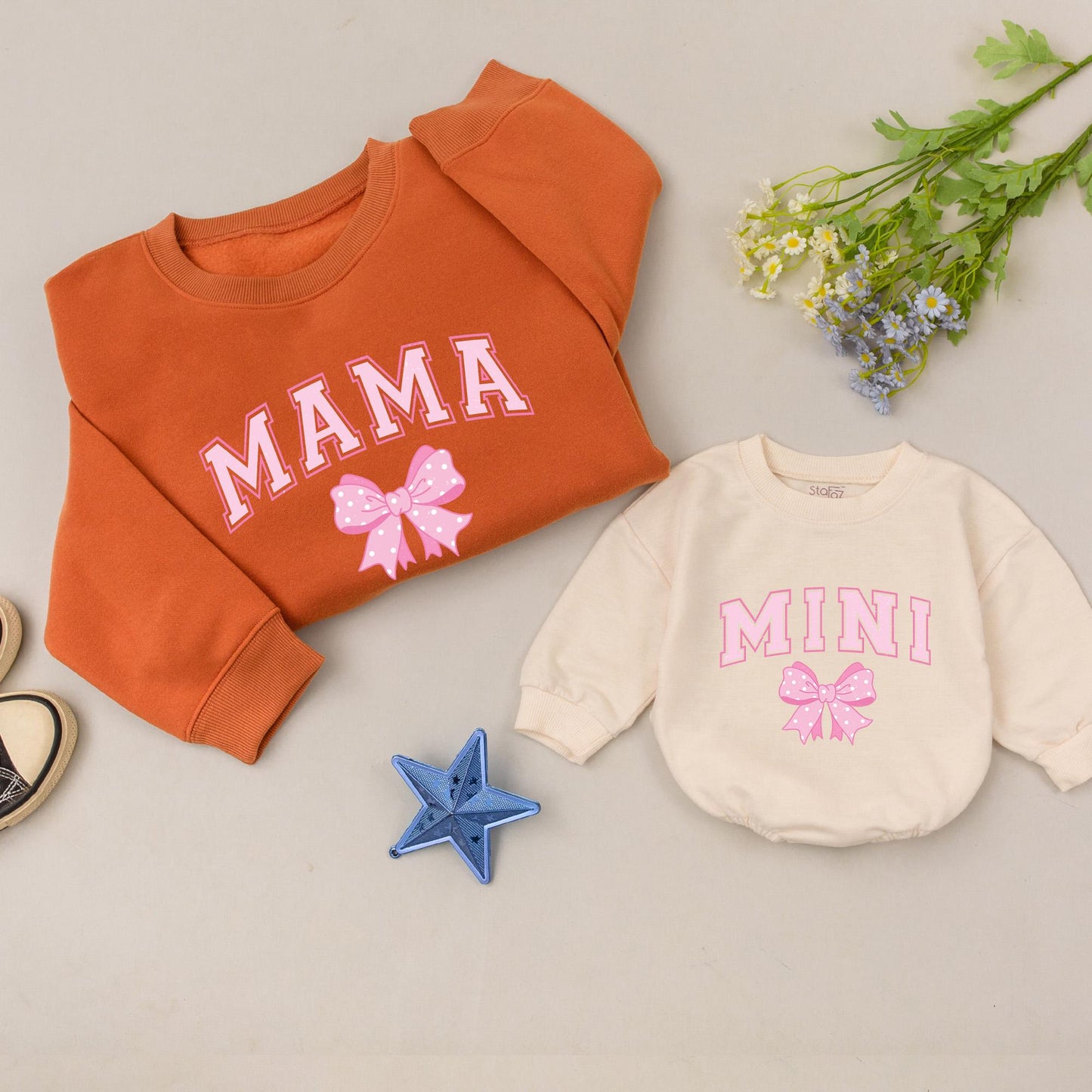 Mama & Mini Bow Sweatshirt Set: Retro Mother's Day & Baby Shower Gift