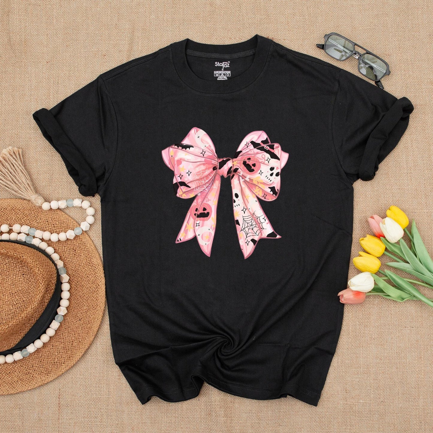 Pink Ghost Bow Tee, Cute Halloween Shirt, Spooky Vibes, Gift for Her