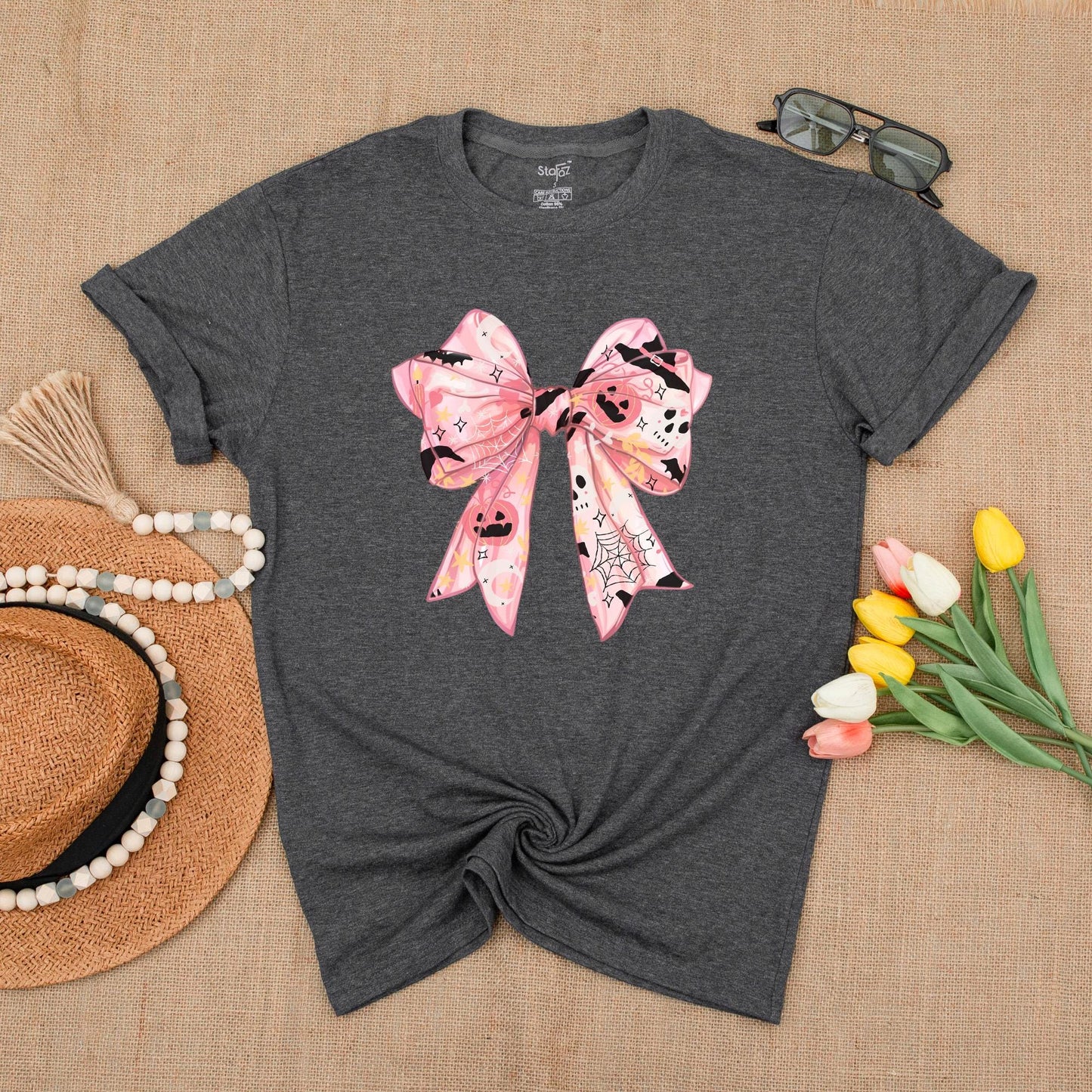 Pink Ghost Bow Tee, Cute Halloween Shirt, Spooky Vibes, Gift for Her