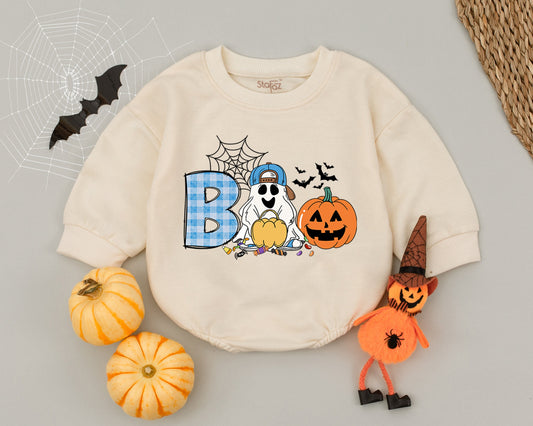 Baby Boo Halloween Romper: Ghost & Pumpkin Outfit for Baby Boy | Spooky Season Costume Gift