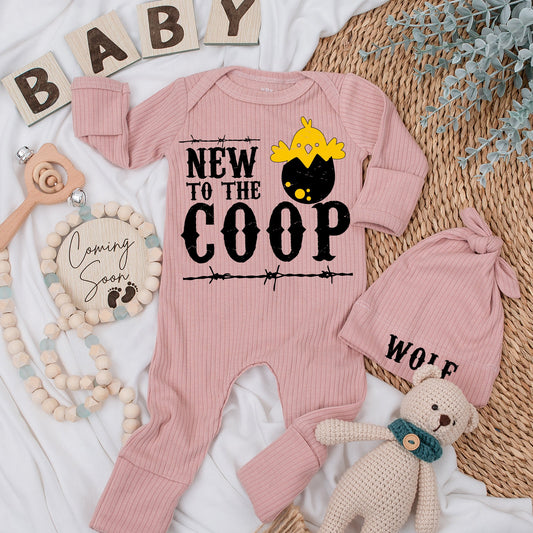 New to the Coop Baby Bodysuit Cute Country Outfit Baby Announcement Gift for Farm Showers Black and White Chick Design Rustic Barbed Wire Detailing 138