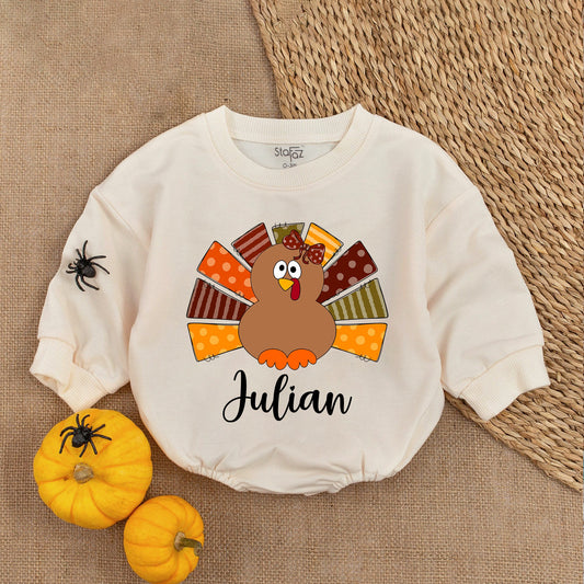 Retro Turkey Bubble Romper - My First Thanksgiving Baby Outfit