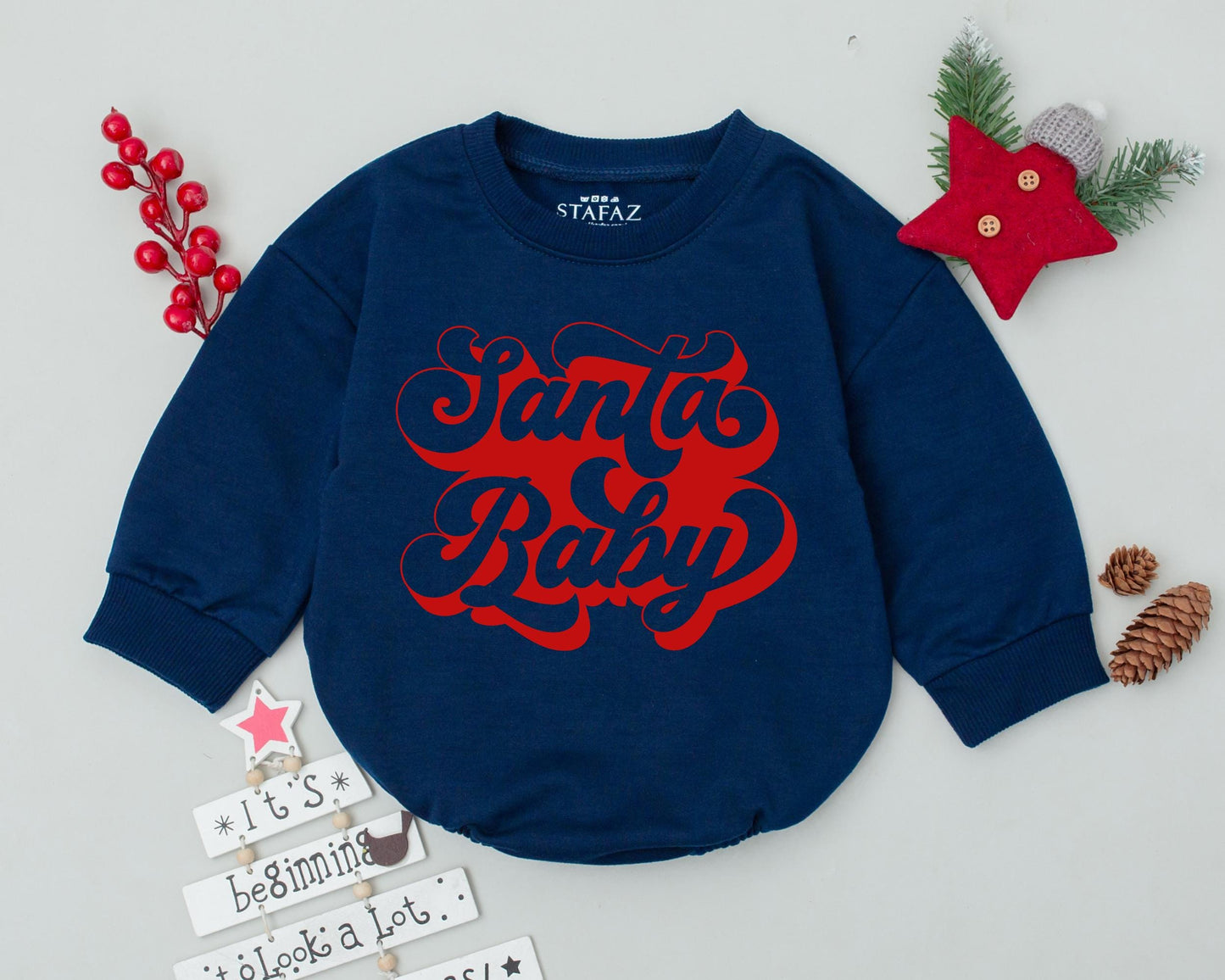 Groovy Santa Baby Romper: Retro 1st Christmas & Shower Gift