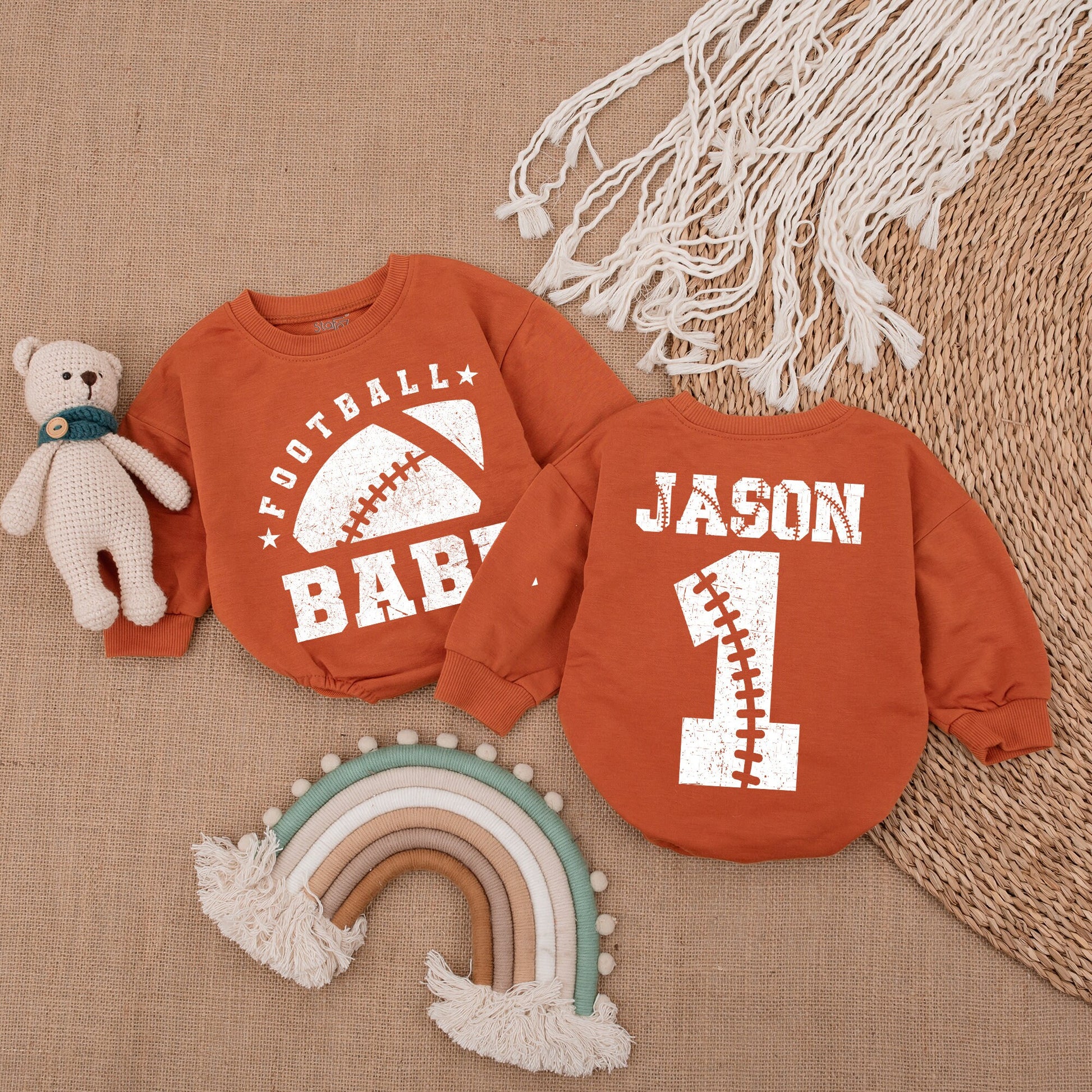 Personalized Baby Football Romper & Kid's Gameday Sweatshirt Gift