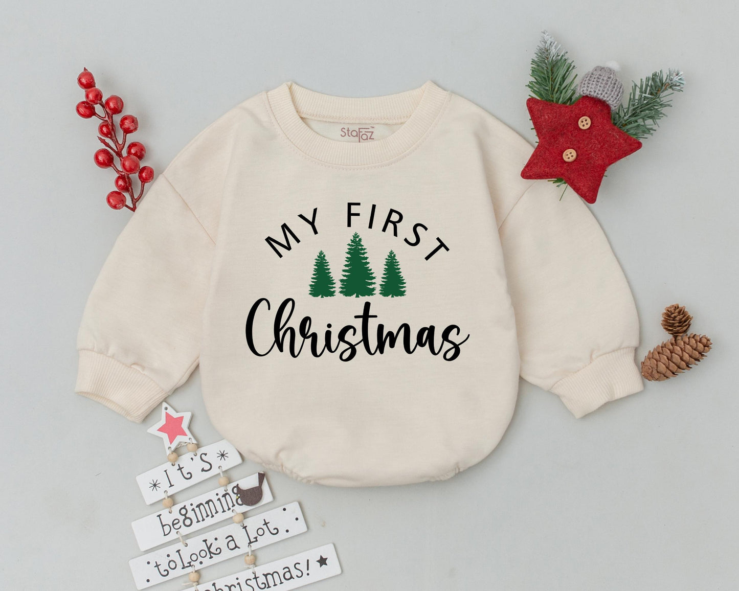 Retro Baby's First Christmas Outfit: Personalized Toddler Romper