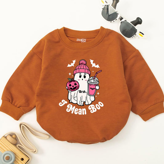 Funny Cute Ghost Bruh I Mean Boo Halloween Baby Romper Pink Hat Pumpkin Milkshake Bats Infant Bodysuit Soft Fall Outfit
