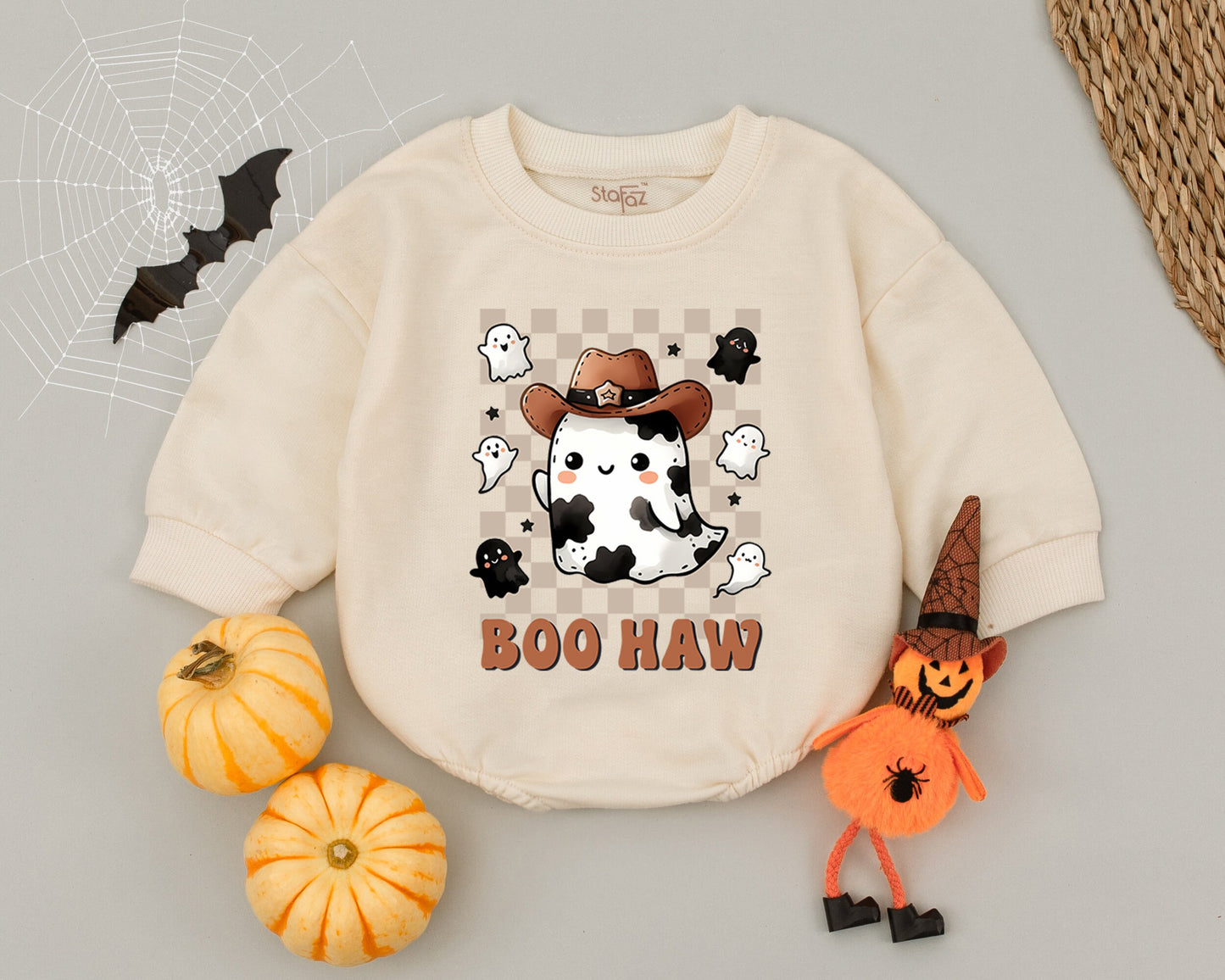 Retro Cowboy Ghost Baby Romper – First Halloween Bodysuit