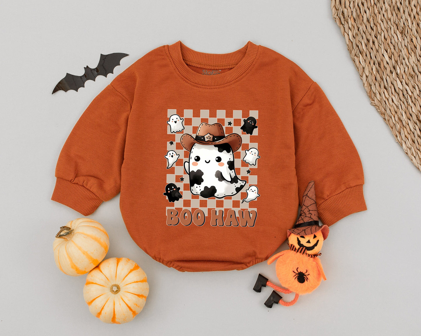 Retro Cowboy Ghost Baby Romper – First Halloween Bodysuit