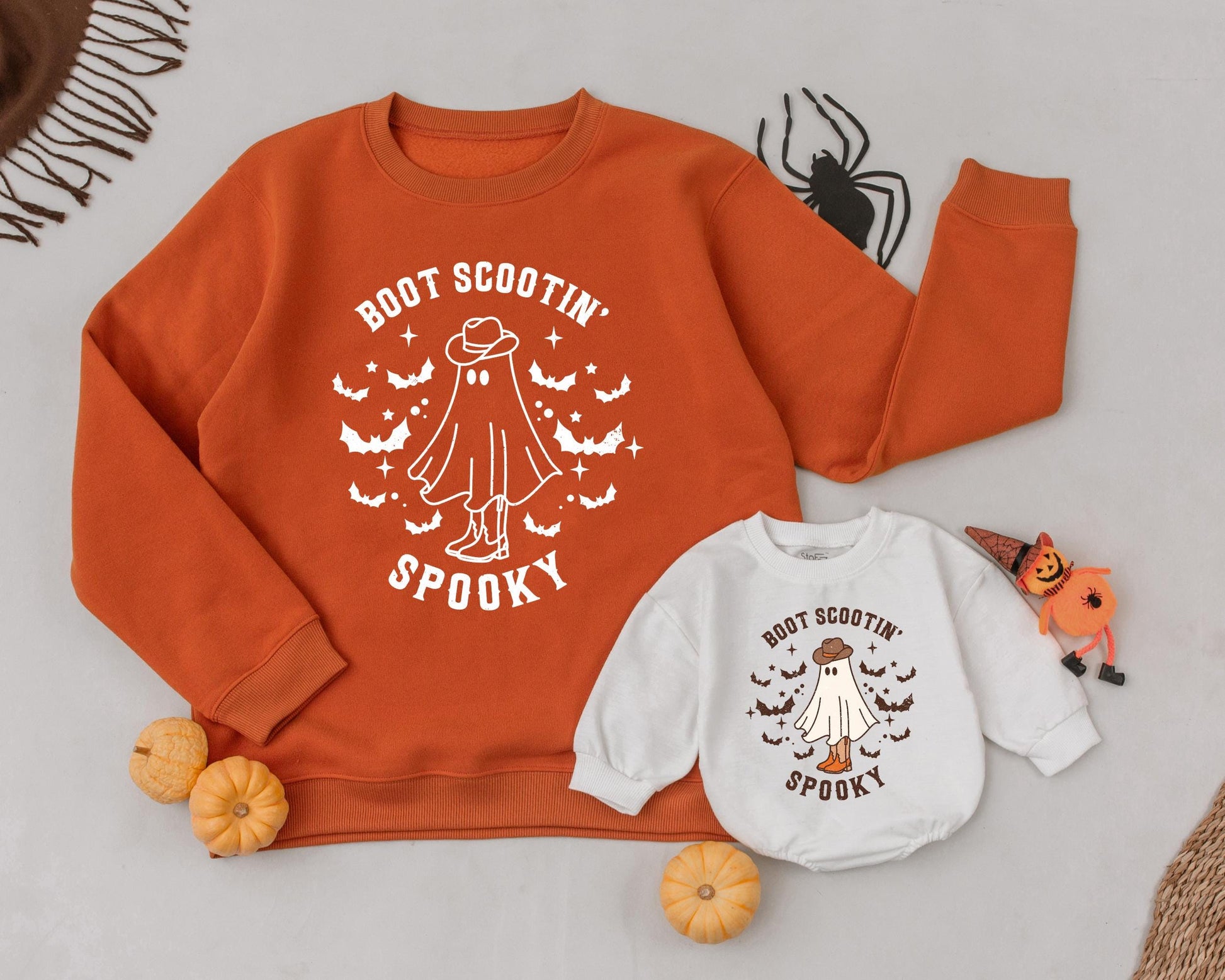 Mommy and Me Matching Spooky Cowboy Halloween Ghost Sweatshirt Western Retro Fall Family Outfit Comfortable Baby Girl Design