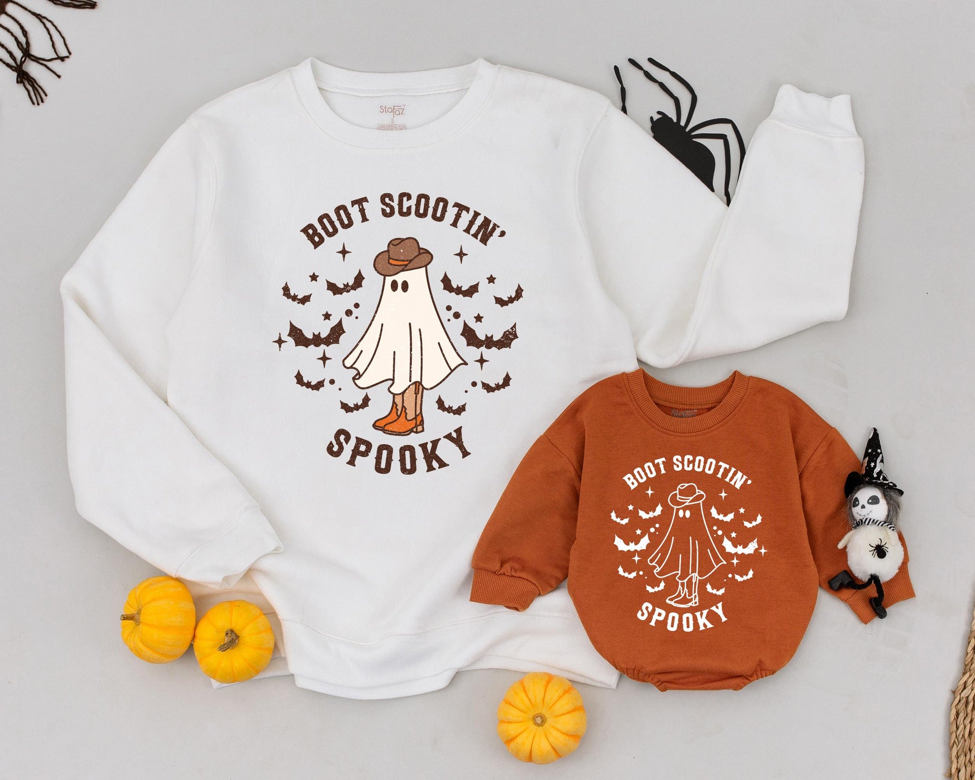 Mommy and Me Matching Spooky Cowboy Halloween Ghost Sweatshirt Western Retro Fall Family Outfit Comfortable Baby Girl Design