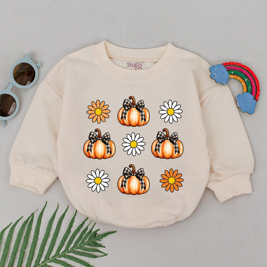 Personalized Retro Pumpkin Romper for Fall: Baby’s First Thanksgiving