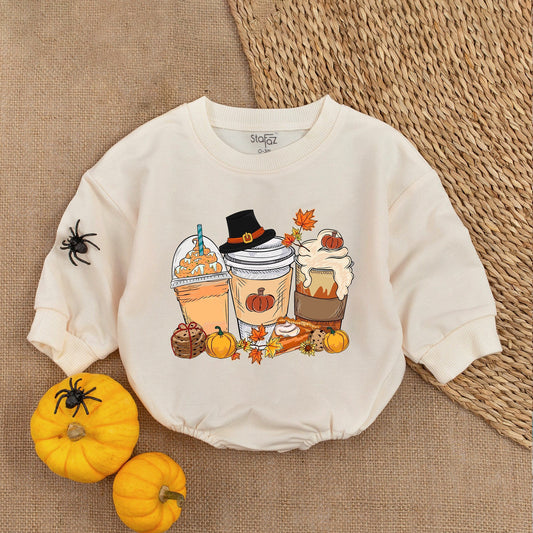 Pumpkin Spice Baby Romper - First Thanksgiving & Fall Outfit