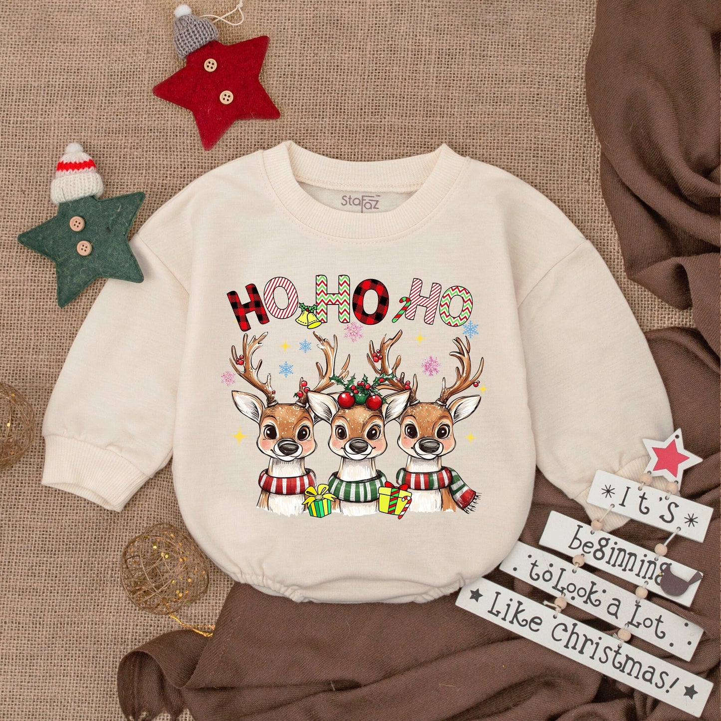 Funny Farm Animal Xmas Romper, Baby Bodysuit, Gift for Girl or Boy