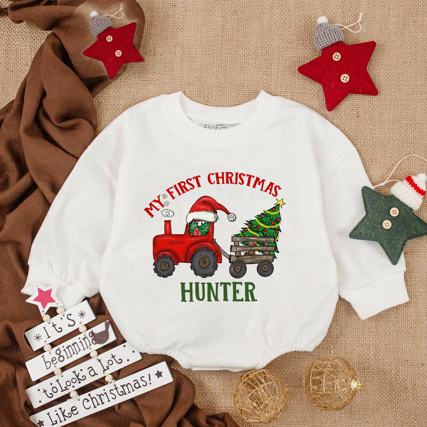 Farm Christmas Romper & Sweatshirt: Custom Baby & Toddler Gift