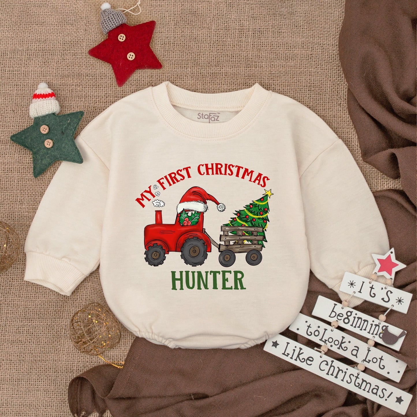 Farm Christmas Romper & Sweatshirt: Custom Baby & Toddler Gift