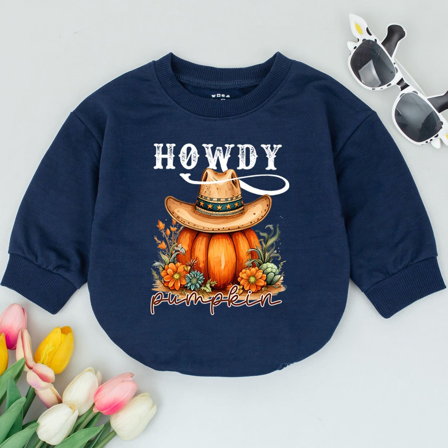 Pumpkin Cowboy Baby Romper: Western Bodysuit for Fall Festivities