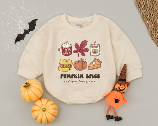 Autumn Pumpkin Spice Baby Romper: Cozy Thanksgiving Bodysuit