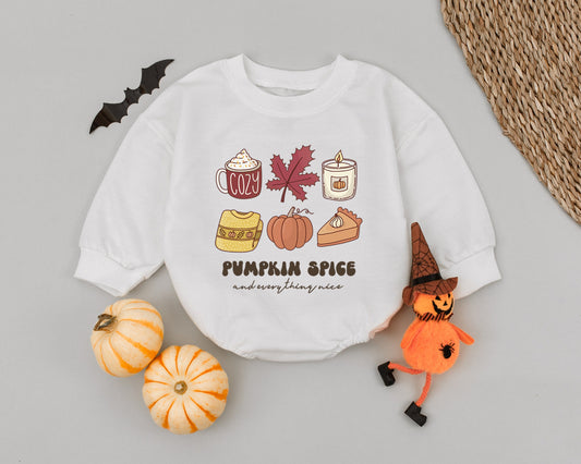 Autumn Pumpkin Spice Baby Romper: Cozy Thanksgiving Bodysuit