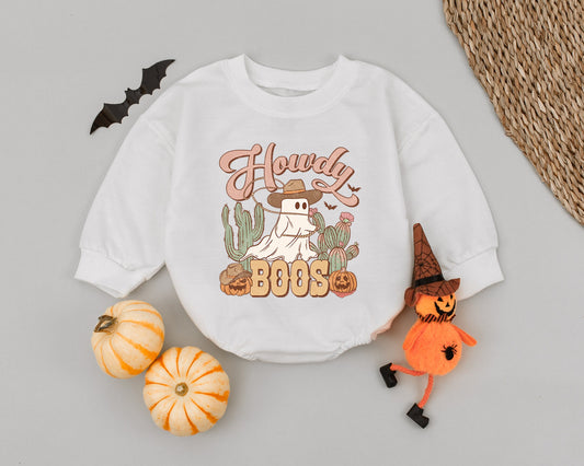 Howdy Boos Baby Romper First Halloween Outfit Little Pumpkin Ghost Costume Retro Country Western Bodysuit Cute Spooky Season Fall Clothes 1st Birthday