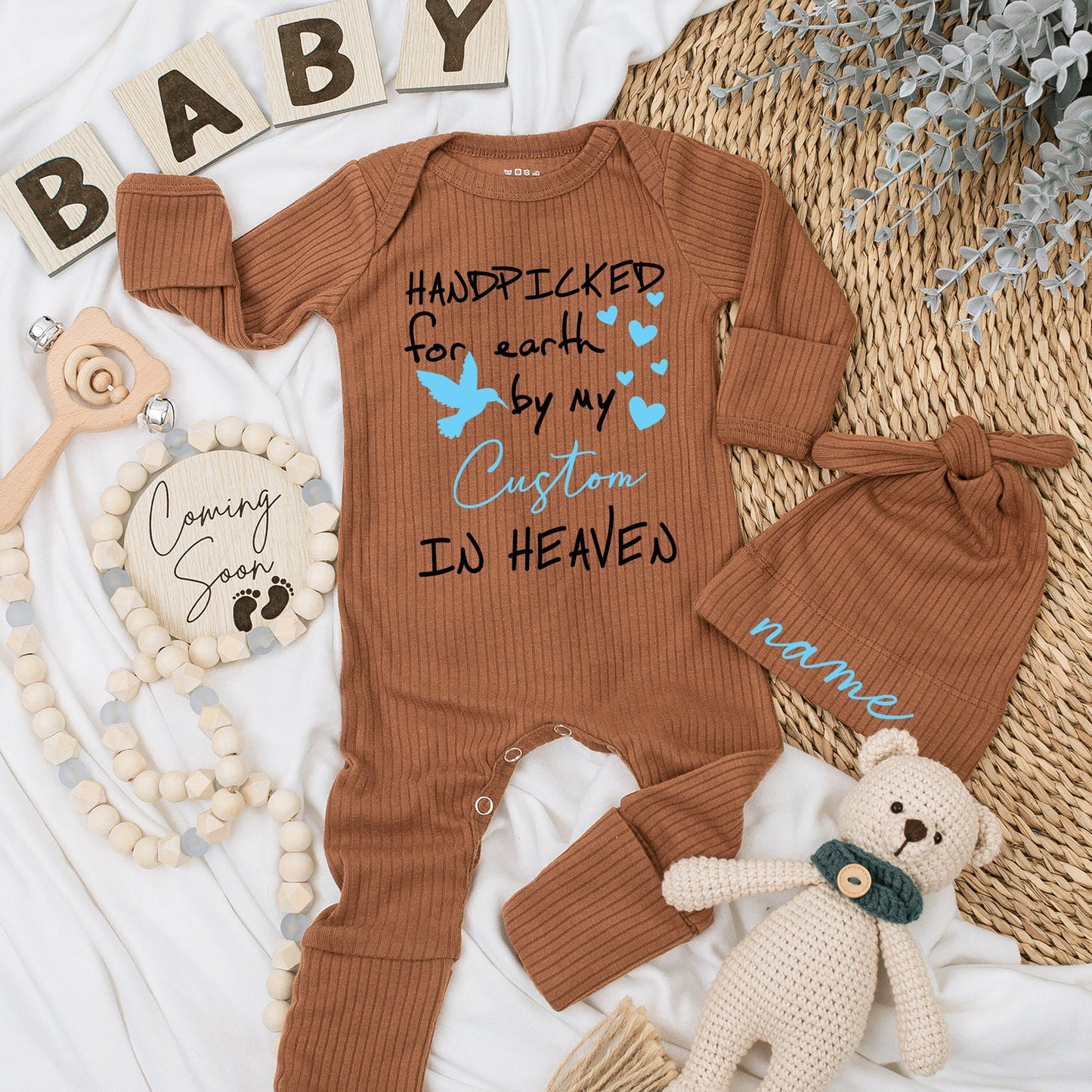 Handpicked for Earth by My Great Grandpa Grandma in Heaven Baby Bodysuit Newborn Pregnancy Announcement Gift Sentimental Blue Hearts