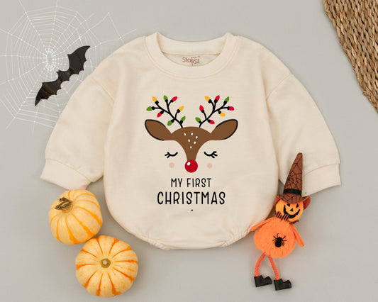 Christmas Reindeer Baby Romper - Festive Newborn Outfit, Long Sleeve