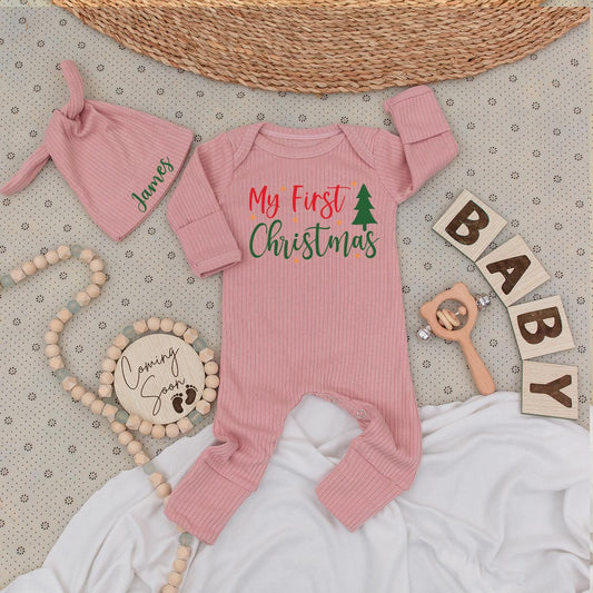 My First Christmas Baby Romper Red Green Tree Stars Soft Going Home Outfit Newborn Holiday Gift Infant