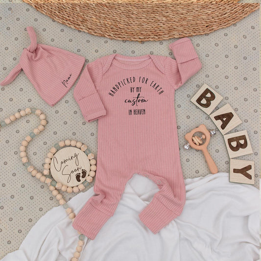 Heaven Sent Custom Name Bodysuit & Hat Set, Handpicked Baby Outfit, Great Grandparent Gift, Personalized Newborn Clothes, Shower Present Idea 139 char