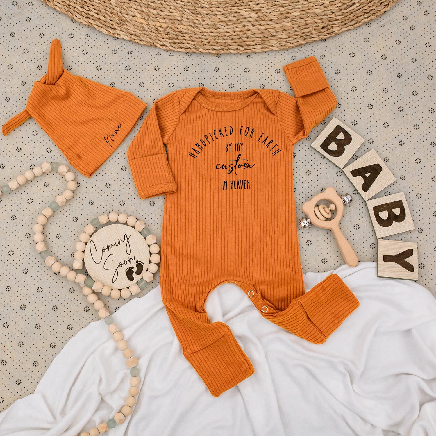 Heaven Sent Custom Name Bodysuit & Hat Set, Handpicked Baby Outfit, Great Grandparent Gift, Personalized Newborn Clothes, Shower Present Idea 139 char