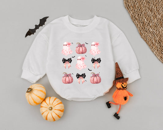 Pink Pumpkin & Ghost Baby Romper: Adorable First Halloween Outfit