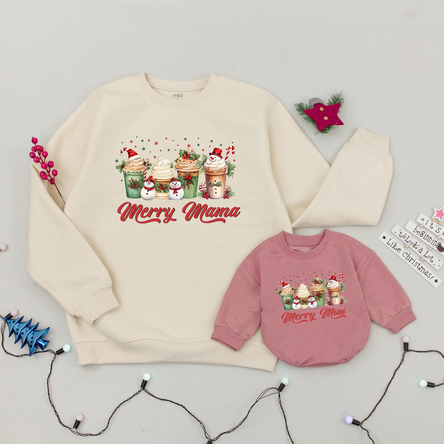 Festive Family Set: Custom Xmas Tees & Sweaters for Mom & Mini