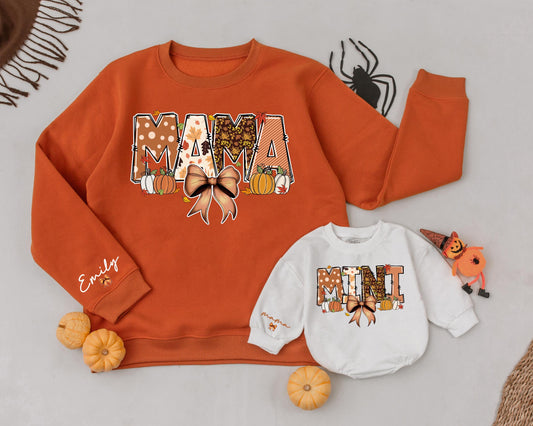 Retro Halloween Mama and Mini Sweatshirts Cozy Autumn Mommy and Me Matching Fall Vibes Sweater Family Outfit