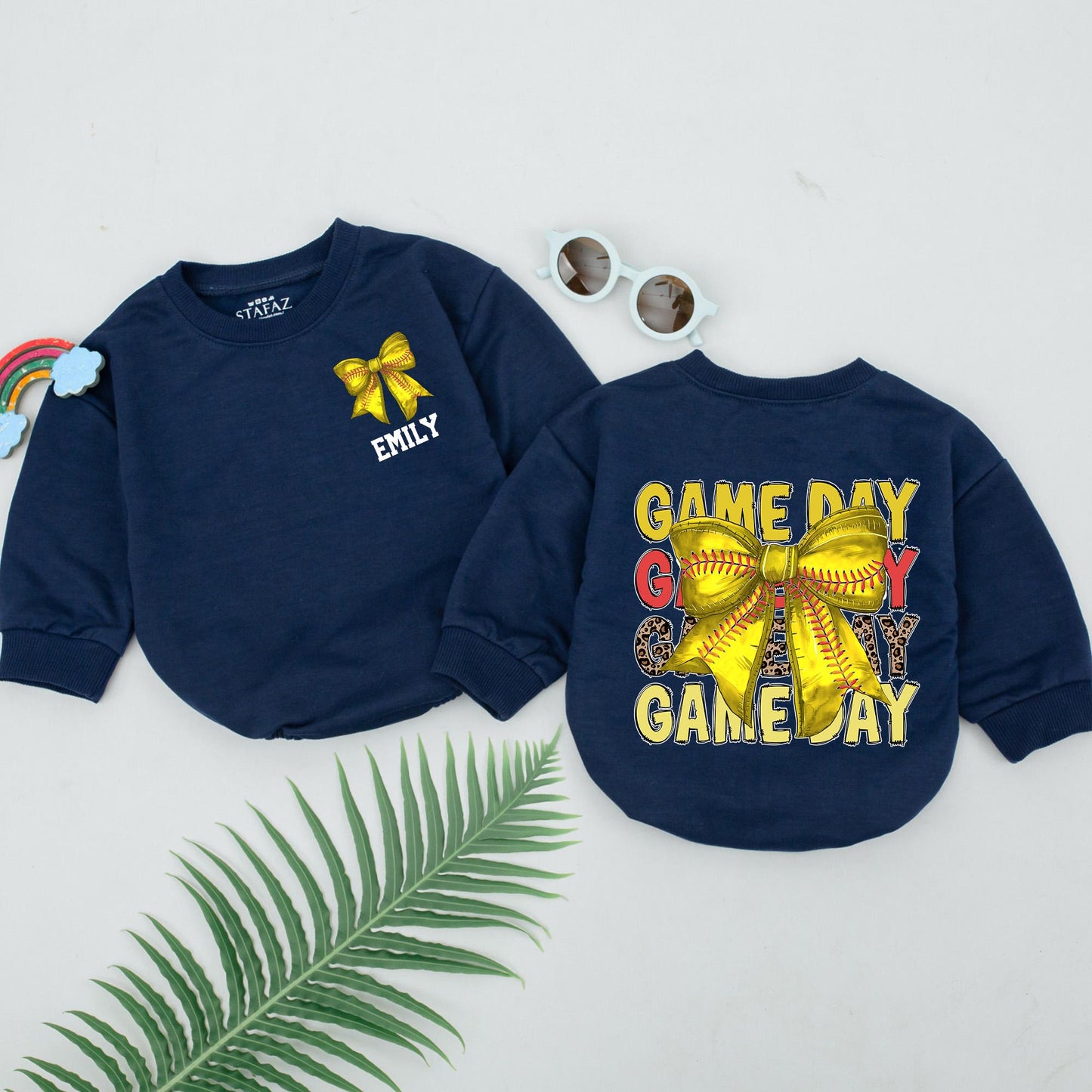 Softball Game Day Romper - Personalized Baby Outfit & Retro Bow