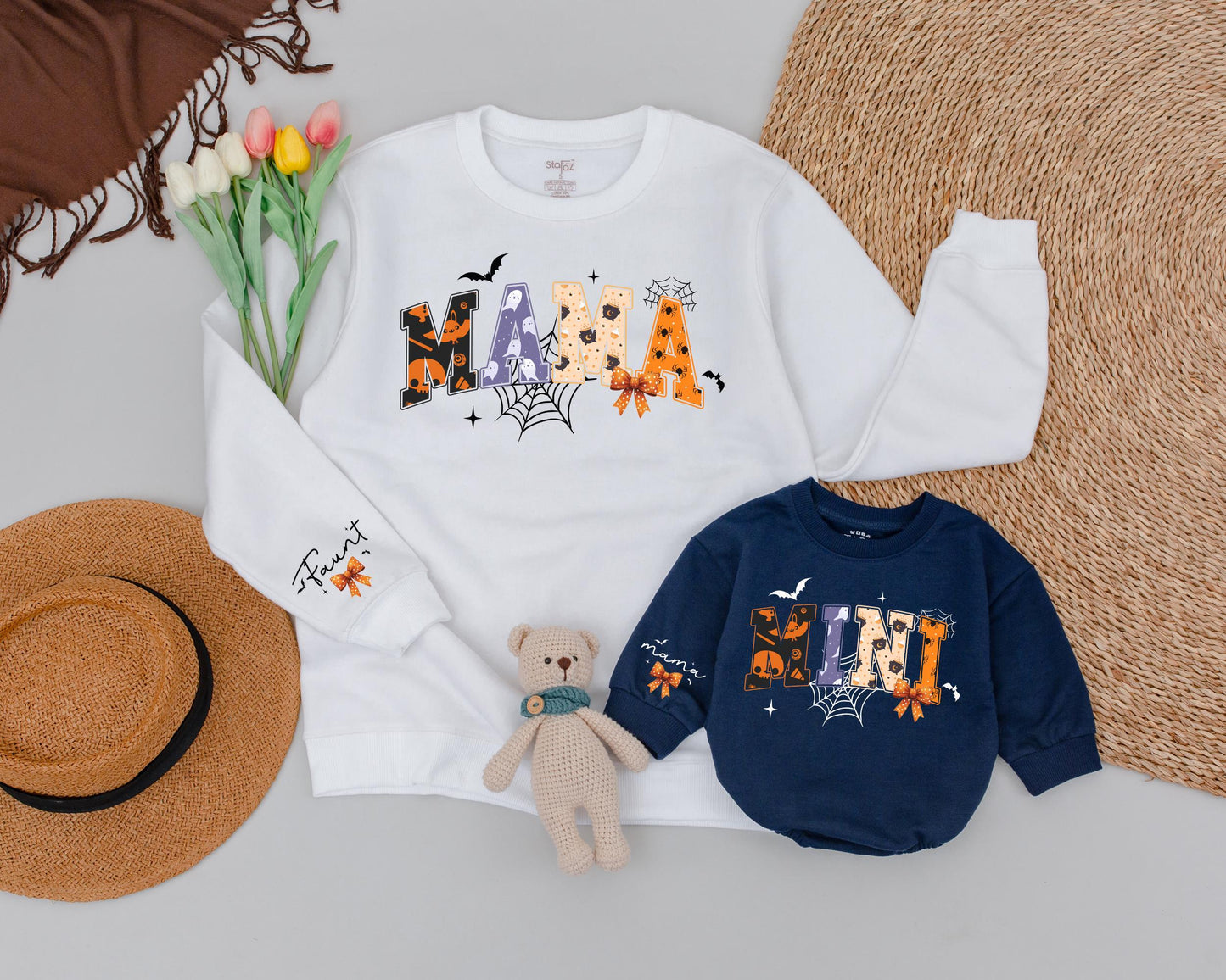 Matching Halloween Sweatshirts: Cute Ghost Mama and Mini Outfit
