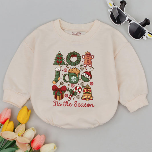 Retro Coquette Hot Cocoa Christmas Baby Bubble Romper Outfit