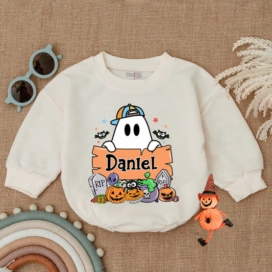 Personalized Boo Halloween Romper, My First Halloween Baby Outfit, Cute Ghost Design, Baby Boy/Girl Bubble Romper, Gift