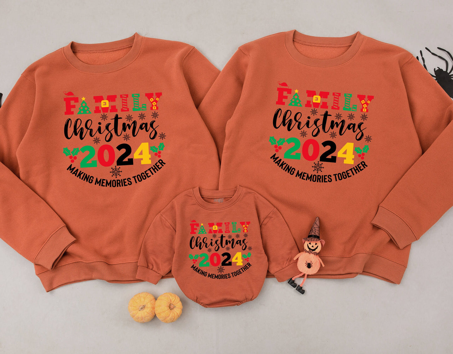 Family Christmas 2024 Making Memories Together Matching Sweatshirt Outfit Festive Red Green Yellow Holiday for Baby Newborn & Family