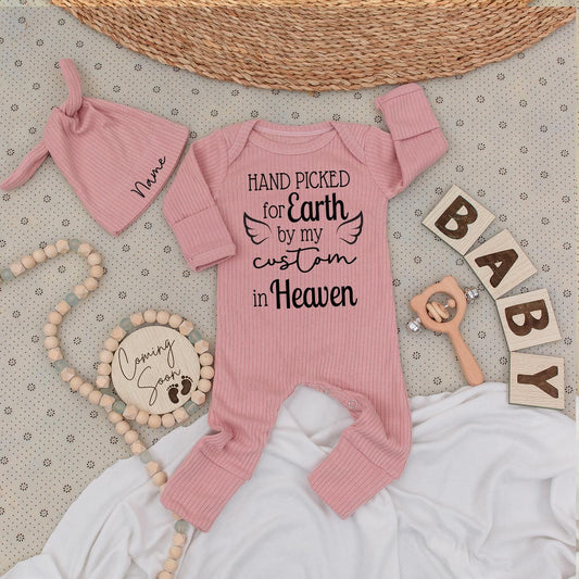 Heaven Sent Baby Bodysuit & Hat Set - Handpicked for Earth by My Great Grandpa Grandma Angel Wings Outfit Sweet Newborn Clothes Shower Gift 139 chars