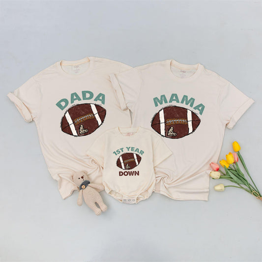 Matching 1st Birthday Football Family Shirts: DADA, MAMA, & 1ST YEAR DOWN Outfit, Sports Birthday Party, Toddler Boy & Girl