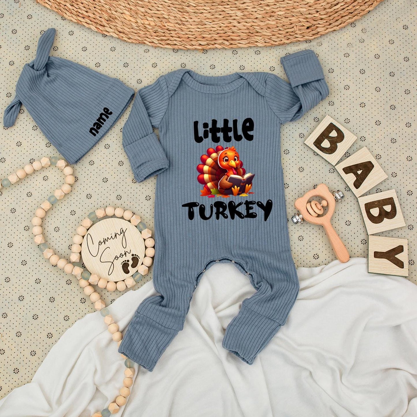 Little Turkey Thanksgiving Bodysuit Set: My First Thanksgiving Outfit with Cartoon Turkey Reading a Book, Autumn Gender Reveal, Fall Baby Shower Clothes, Pumpkin 139
