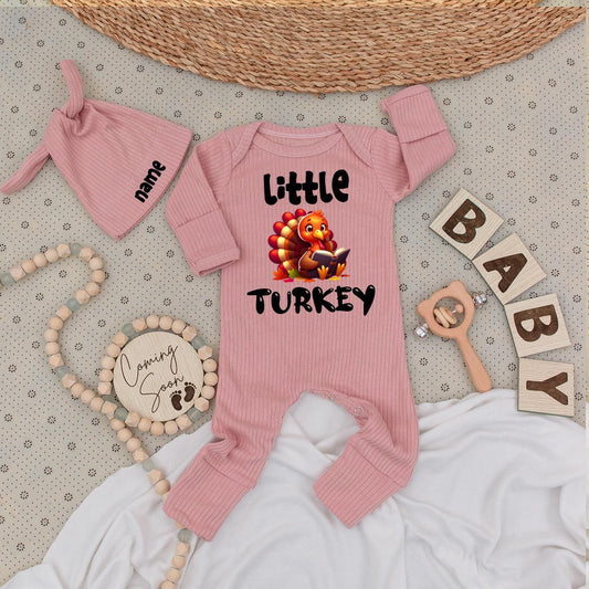 Little Turkey Thanksgiving Bodysuit Set: My First Thanksgiving Outfit with Cartoon Turkey Reading a Book, Autumn Gender Reveal, Fall Baby Shower Clothes, Pumpkin 139