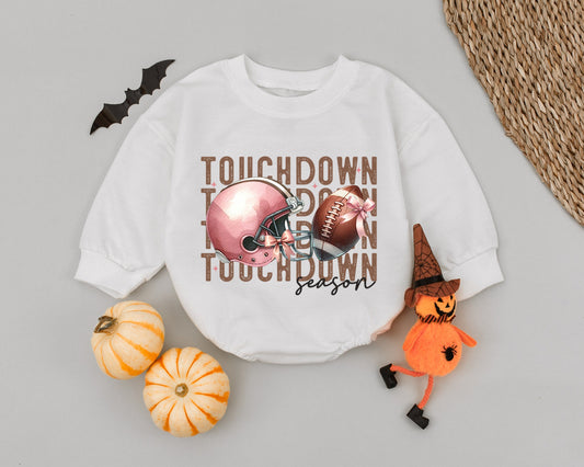 Fall Baby Girl Romper: Pink Football Bodysuit & Toddler Sweatshirt