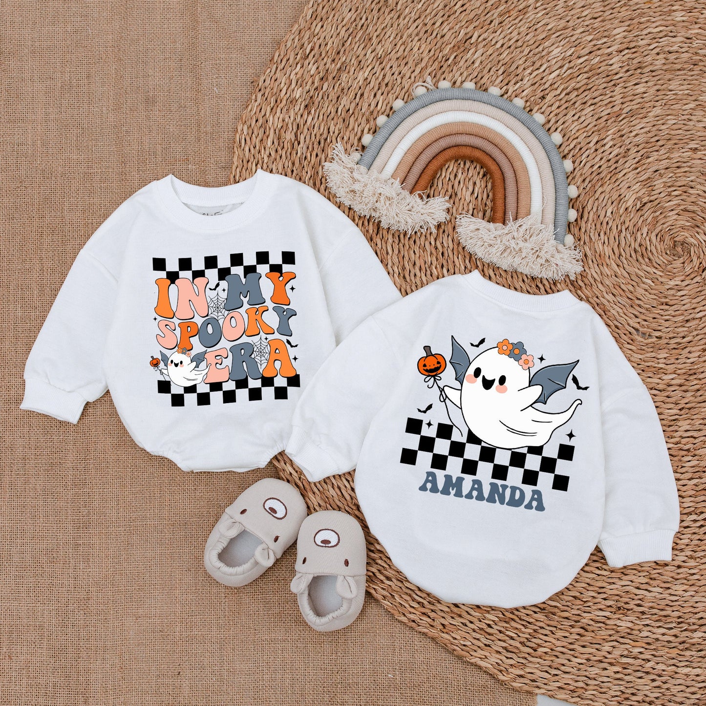 Retro Ghost Halloween Baby Romper - Cute First Halloween Outfit