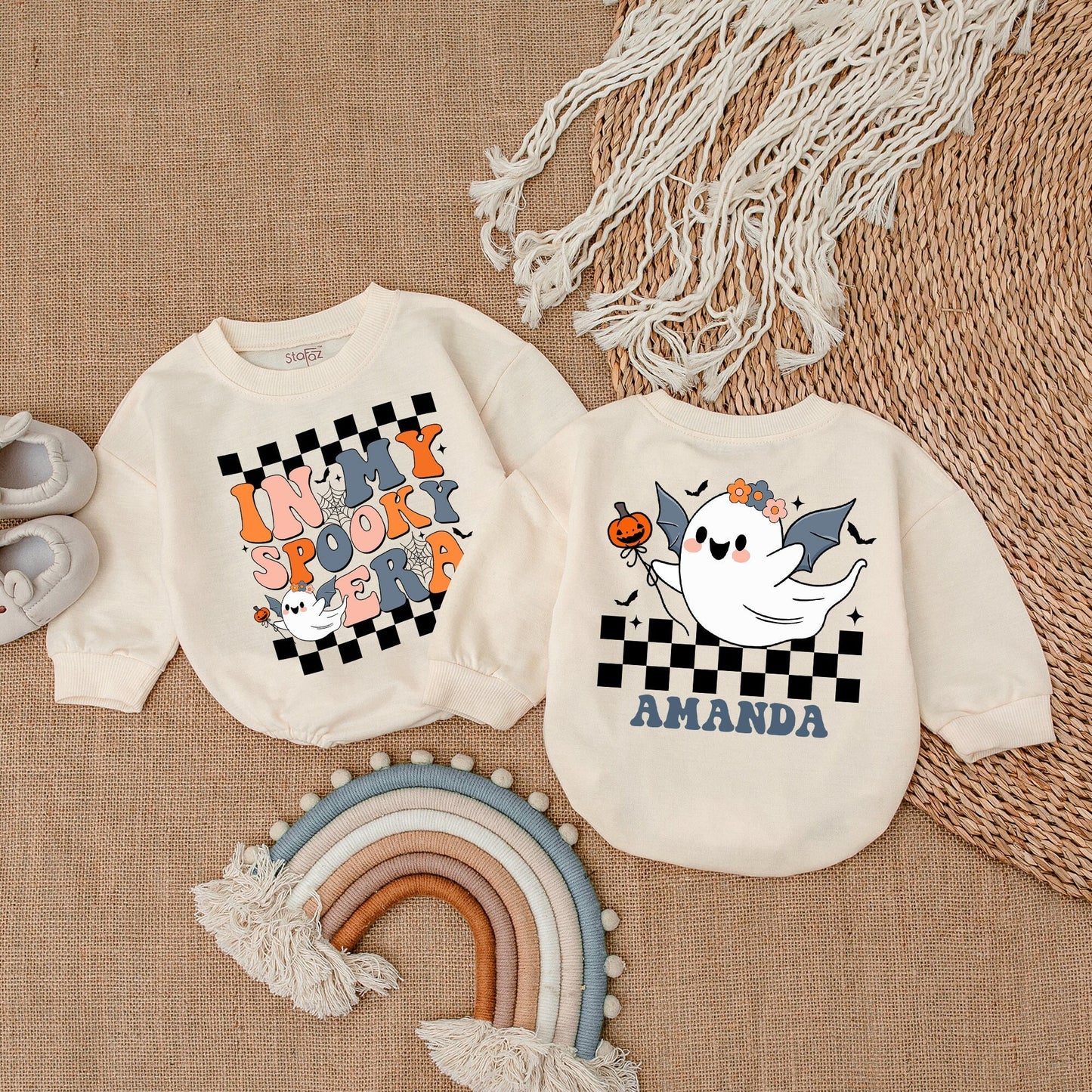Retro Ghost Halloween Baby Romper - Cute First Halloween Outfit