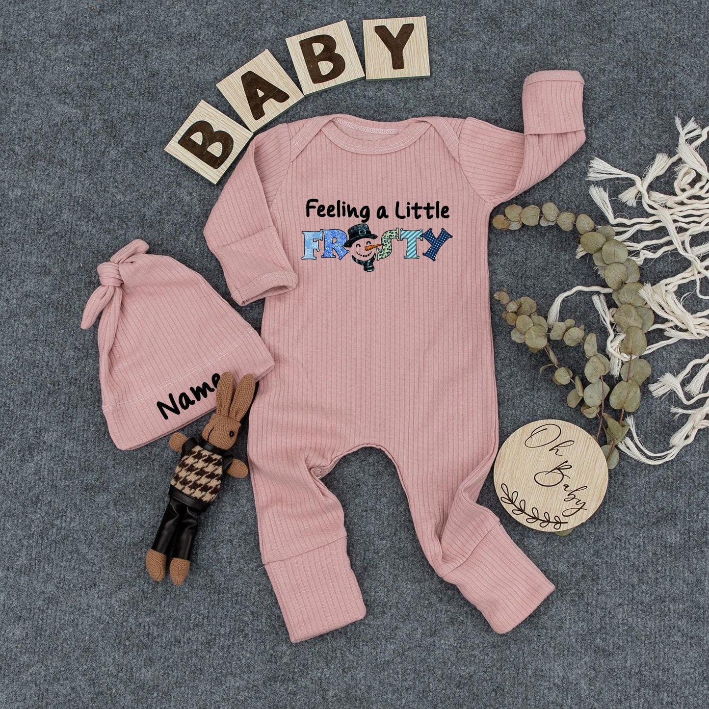 Feeling Frosty Baby Bodysuit Winter Outfit, Holiday Baby Boy Girl Newborn Gift, Long Sleeve Tee