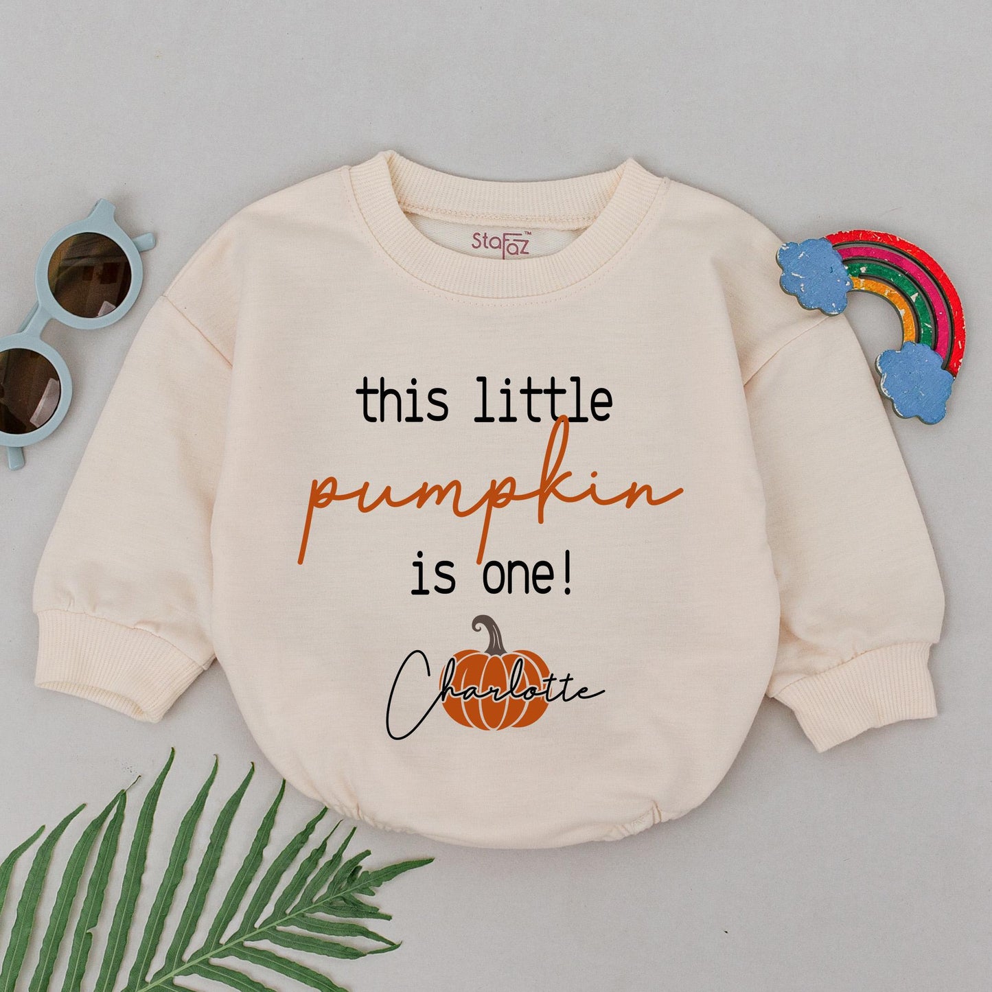 Personalized This Little Pumpkin Is One Romper Charlotte Baby Girl First Birthday Outfit Retro Thanksgiving Gift Shower